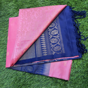 Handloom Soft Silk Saree (Baby Pink with Royal Blue)