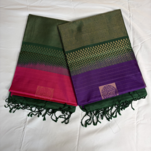 Handloom Soft Silk Sarees (Dark Green With Pink Combo)
